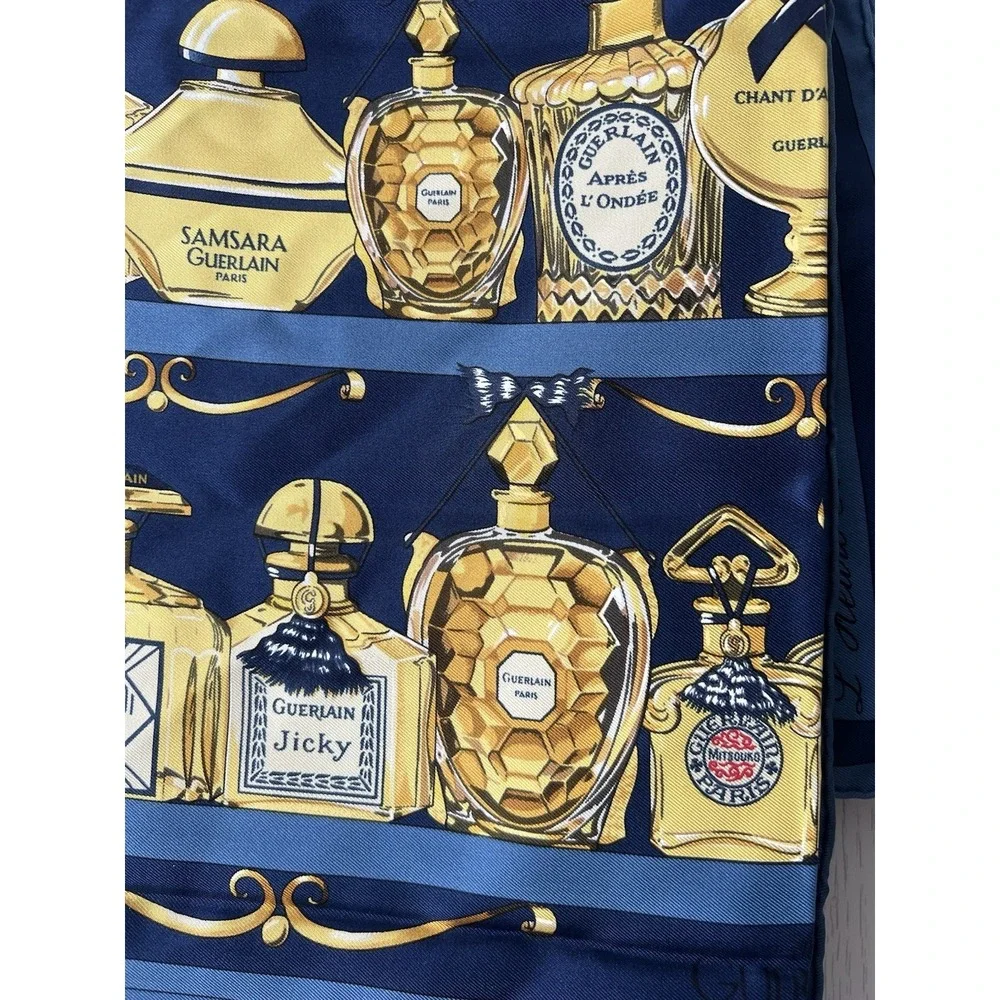 Vintage Guerlain Silk Scarf Perfume Bottle Print Made In France - 35.5